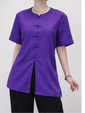 Vintage Silk Land Purple Blouse martial arts like Kung Fu or Tai Chi